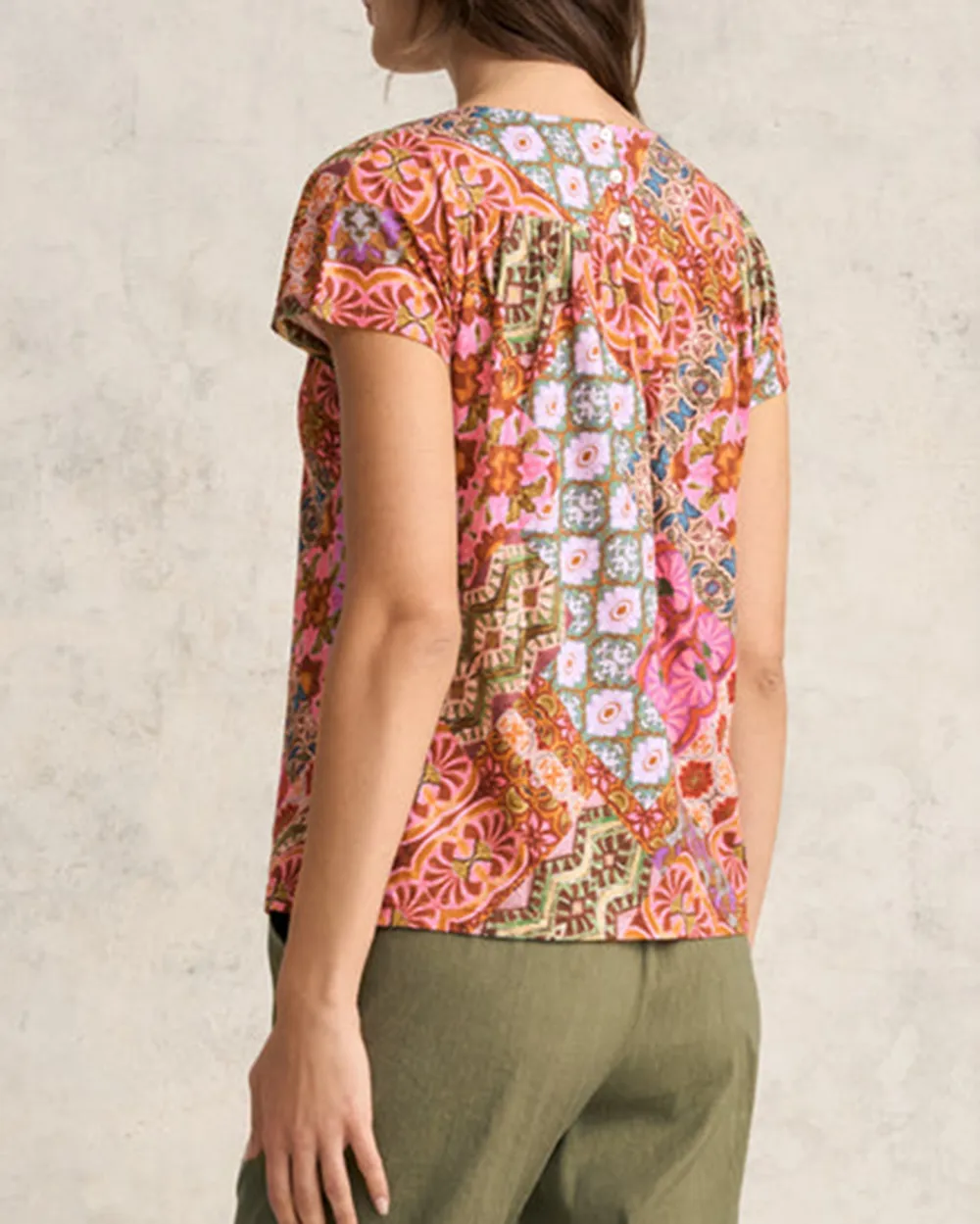 Short Sleeve Patchwork Print Blouse