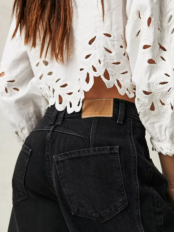 Casual Style Mid Rise Barrel Jeans