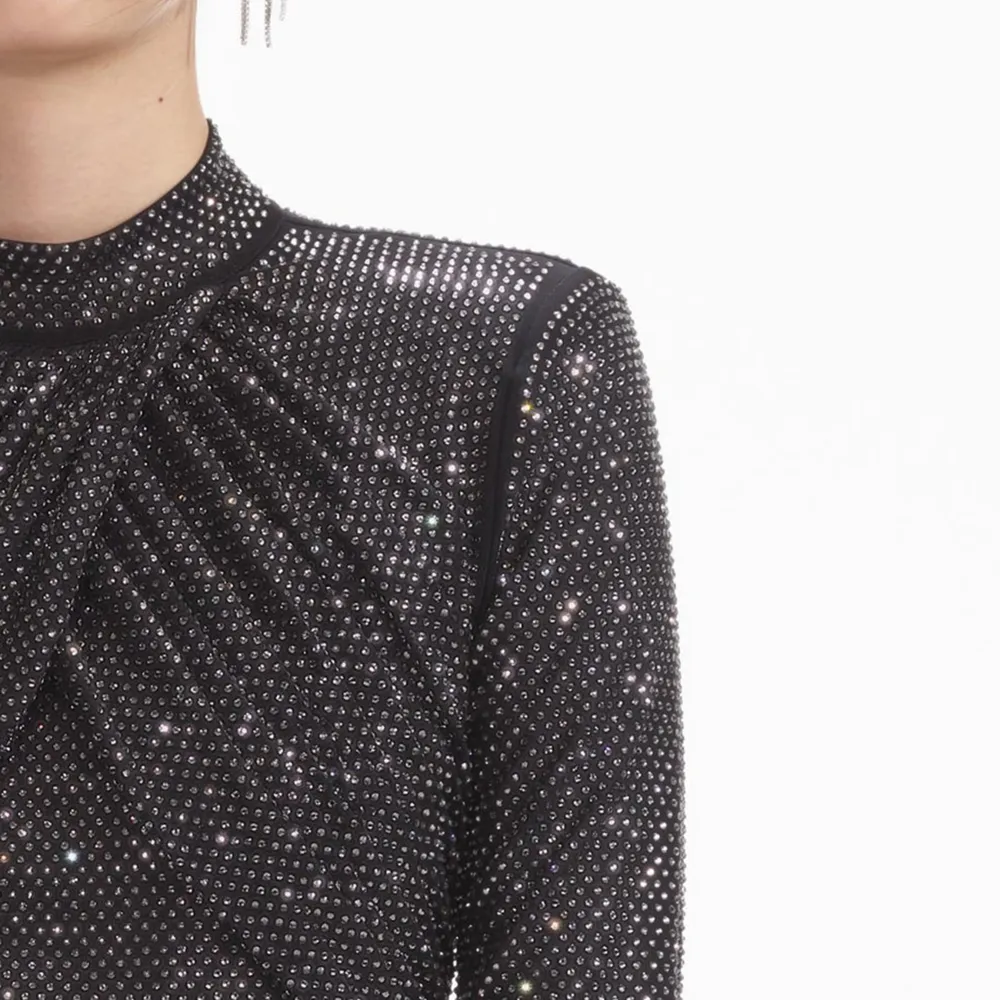 Black Rhinestone Mesh Top