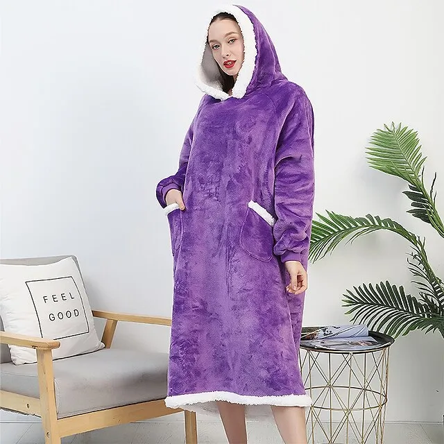Oversized Wearable Blanket Christmas Flannel Thick Soft Warm Long Hoodie Blanket Big Hooded Sweatshirt Hoodie Blanket for Adults Women Girls Teenagers Teens Men Black
