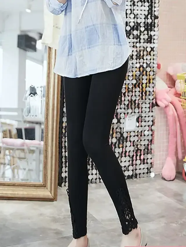 Women's Leggings Black White Grey Fashion Casual Daily Lace Ankle-Length Tummy Control Solid Colored L XL 2XL 3XL 4XL