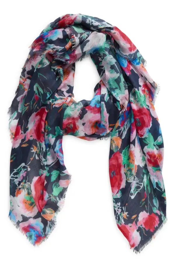 Floral Print Fringe Scarf
