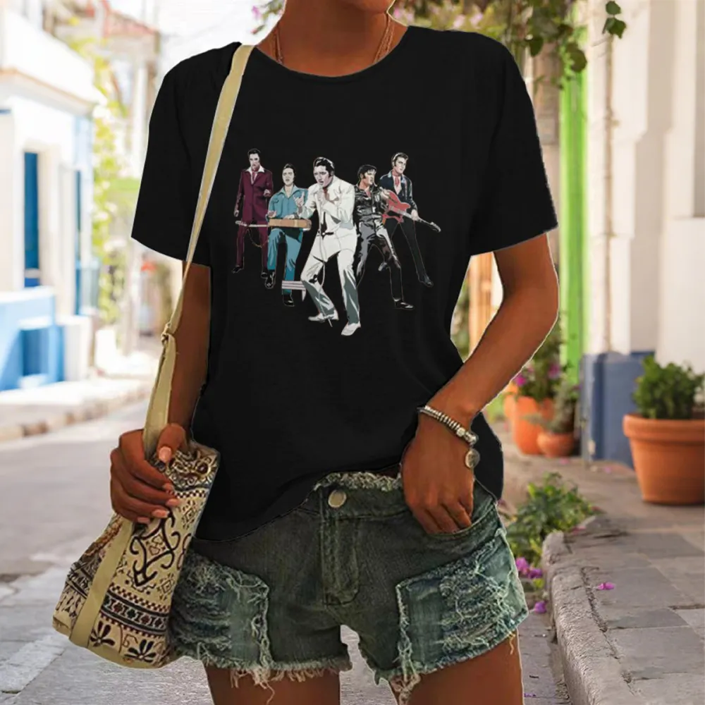 Women's The King Print Short Sleeve Round Neck Cotton T-Shirt