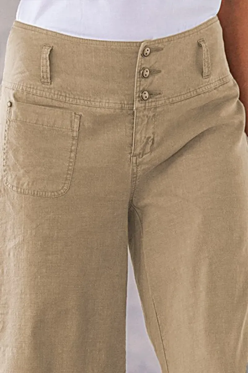 Solid Button Up Wide Leg Crop Jeans