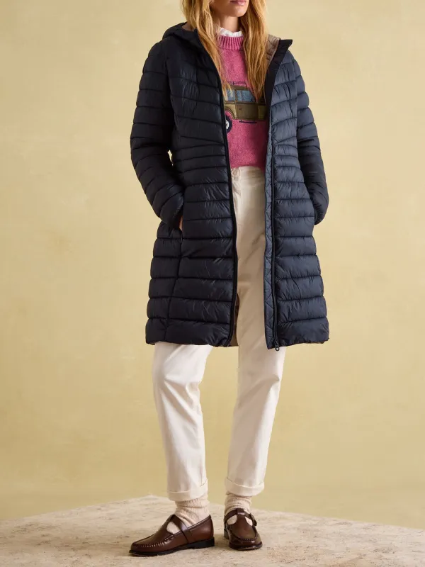 Navy Showerproof Long Padded Coat
