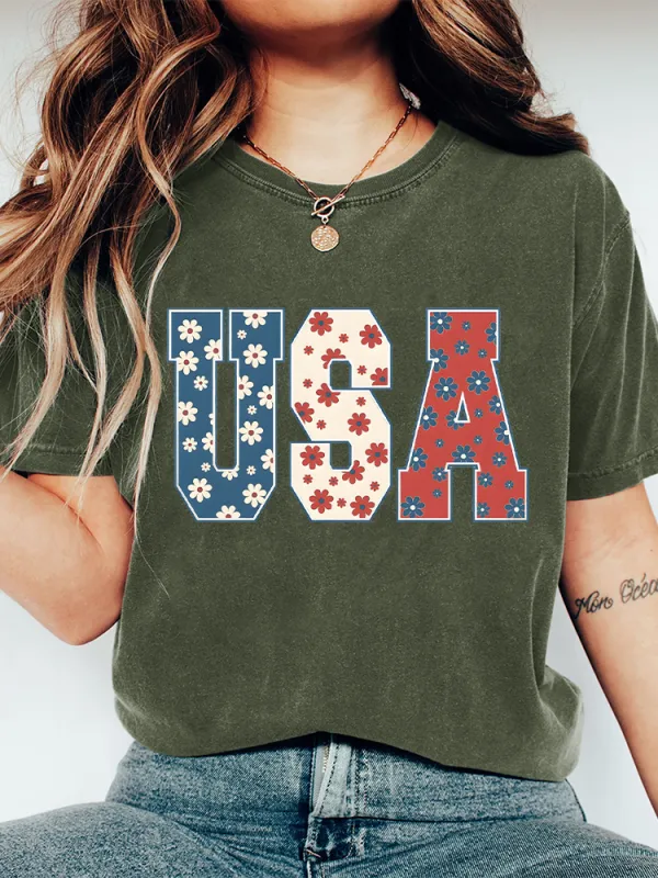 Women'S USA Floral Print T-Shirt