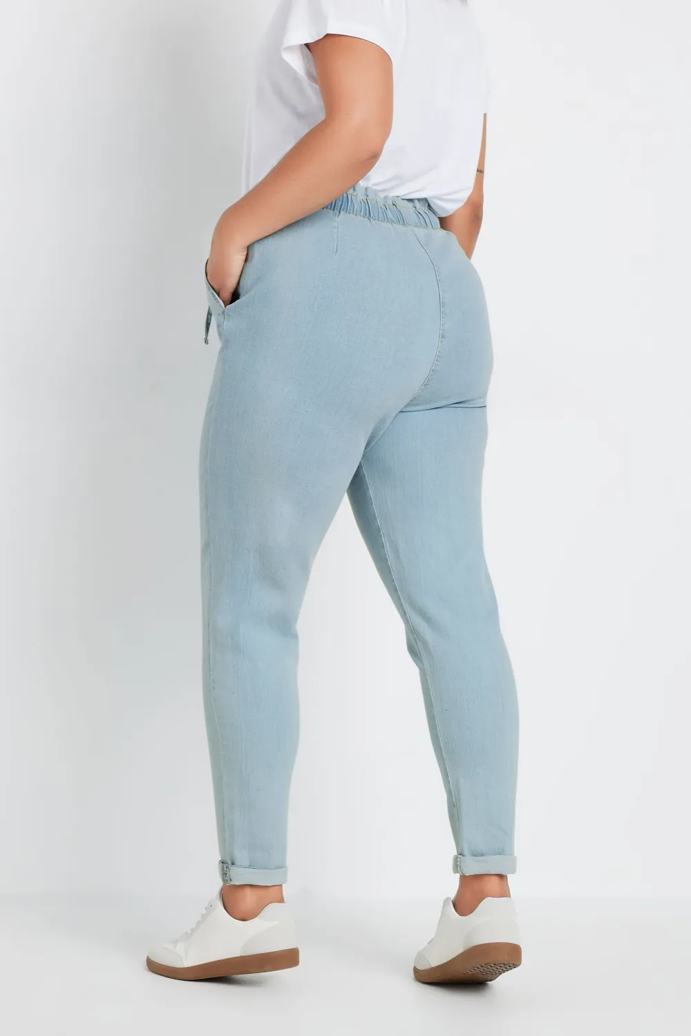 YOURS Curve Light Blue Paperbag Waist Stretch MOM Jeans