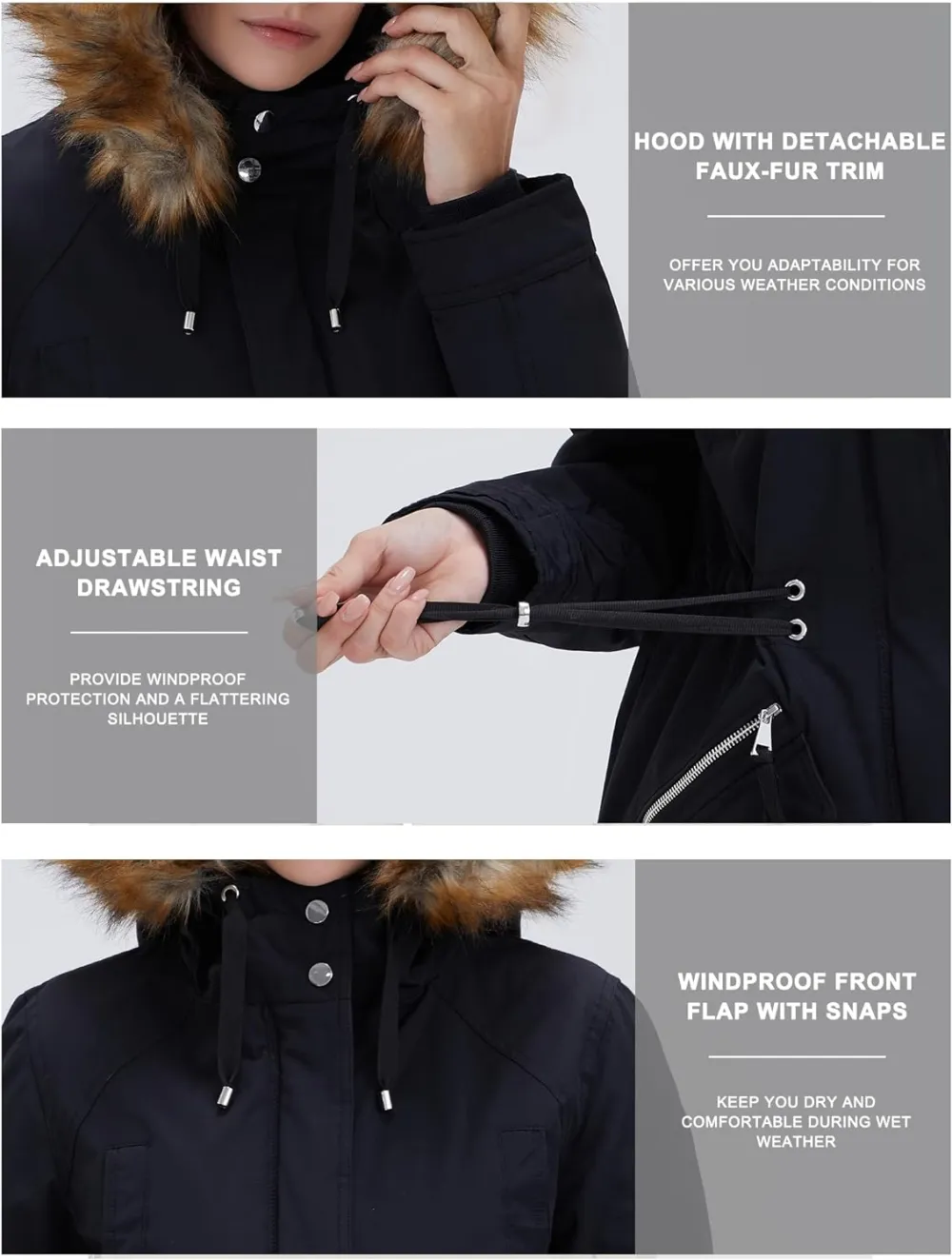 Women's Winter Coats Fleece Lined Parka Jacket Hooded Long Winter Warm Parka Coat with Pockets