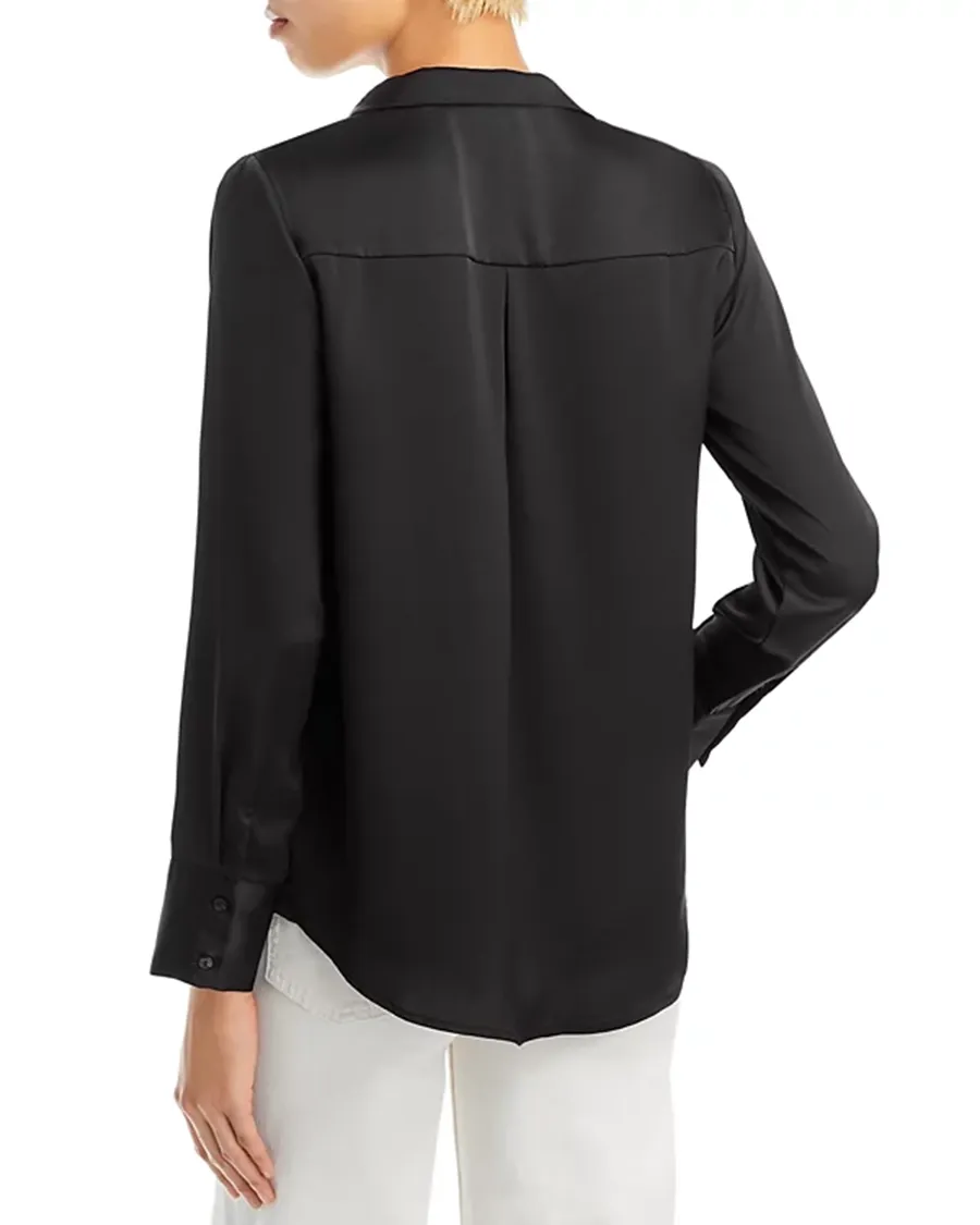 Lapel Satin Button Front Blouse