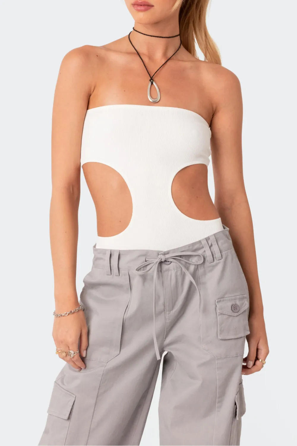 Tube Top Ribbed Cut Out Bodysuit