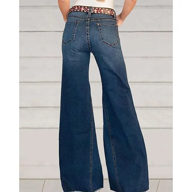 Women's Jeans Bootcut Flared Pants Full Length Denim Baggy Micro-elastic Fashion Casual Daily Weekend Blue Dark Blue S M Autumn / Fall