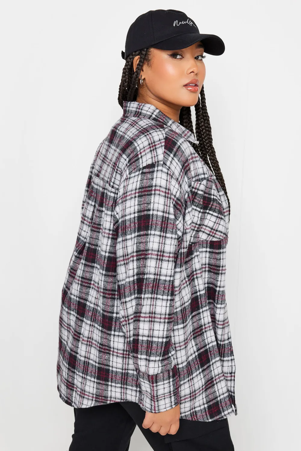 LIMITED COLLECTION Curve White & Red Check Print Shacket