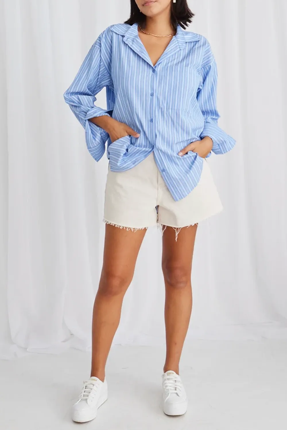 Blue Stripe Short - Sleeve Button - Up