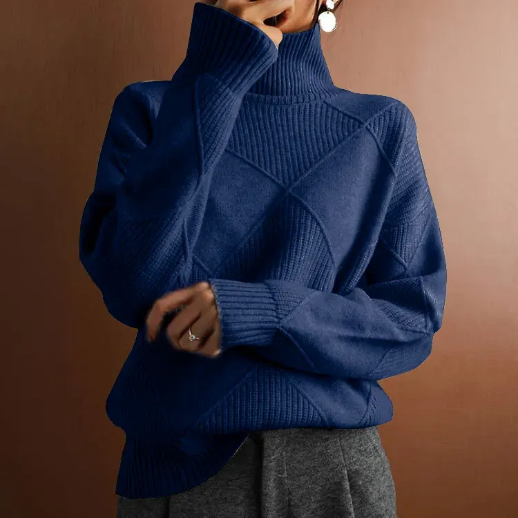 Turtleneck loose lozenge long-sleeved winter sweater