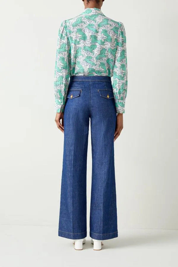 Green Printed Long Sleeve Button Down Shirt