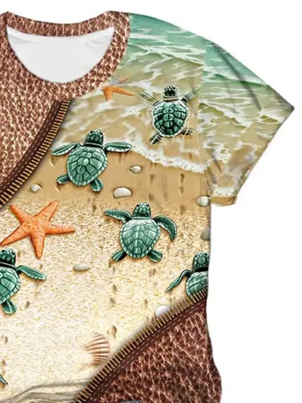 Vintage Sea Turtle Zipper Print T-Shirt
