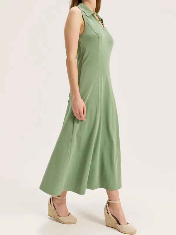 Green Polo Neck Cotton Dress