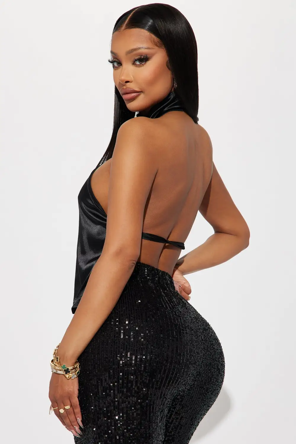 Sharon Satin  Top - Black