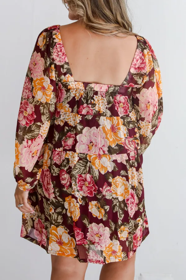 Breathtaking View Plum Floral Mini Dress