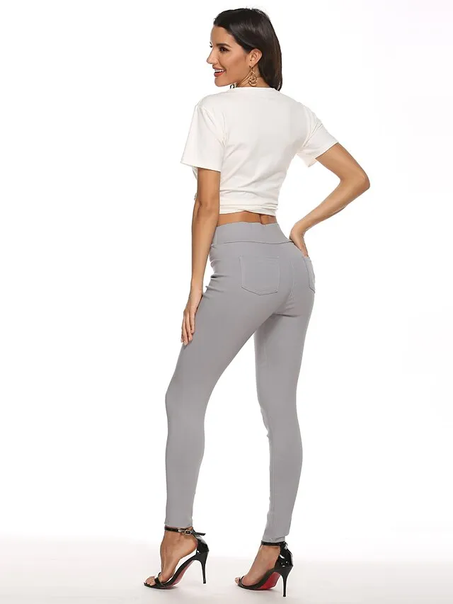 Women's High Waist Solid Leggings Wine Navy Blue Grey Fashion Classic Office Daily Stretchy Full Length Comfort Solid Color S M L XL XXL