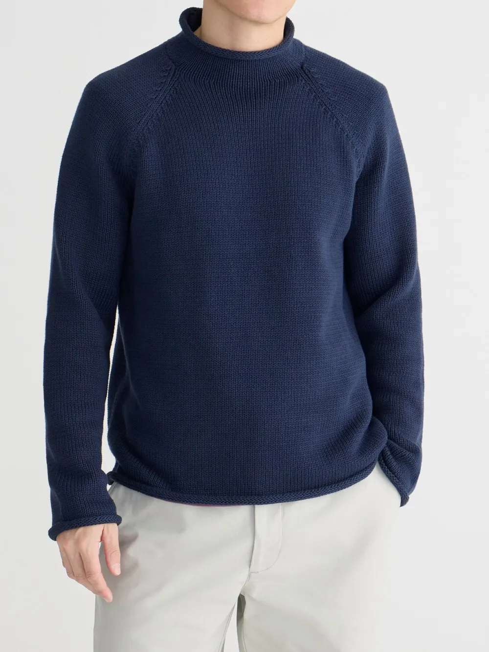 Navy Blue Mock Neck Wool Sweater