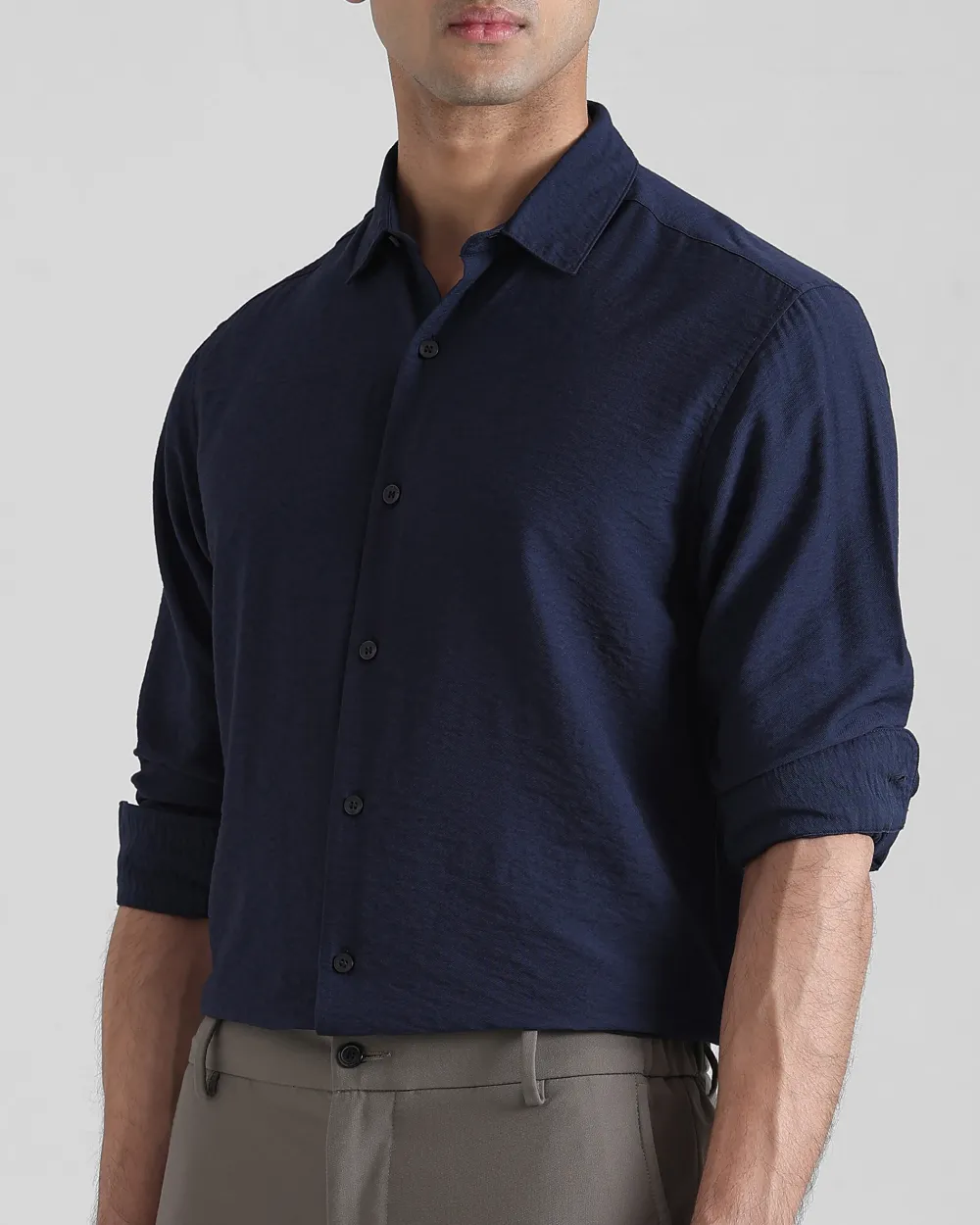 Leisure Simple Comfortable Slim-Fit Breathable Navy Shirt