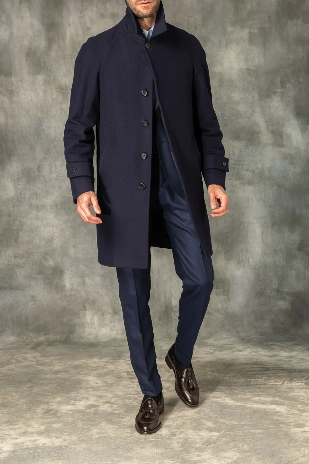 Blue Raglan Coat In  Wool