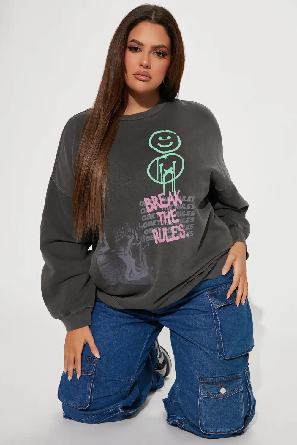 Break The Rules Puff Print Sweatshirt - Charcoal