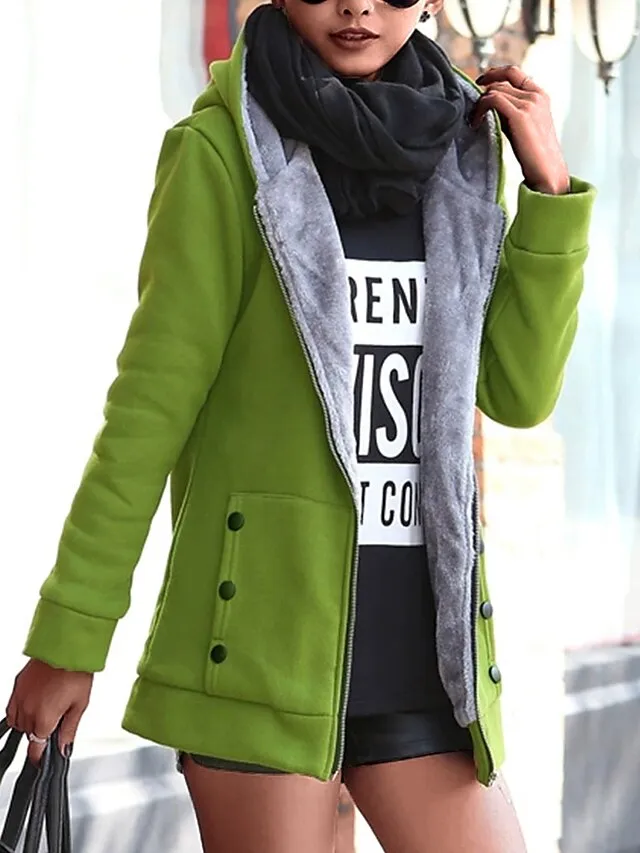 Women's Winter Coat Hoodie Jacket Street Fall Winter Regular Short Coat Regular Fit Windproof Warm Stylish Contemporary Casual Jacket Long Sleeve Plain with Pockets Full Zip Red Blue Green