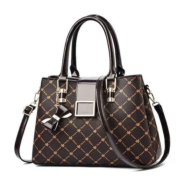 Women's Handbag Crossbody Bag PU Leather Daily Bowknot Large Capacity Plaid dark maple leaf with coffee Light Maple with Naturals Dark Maple with Naturals