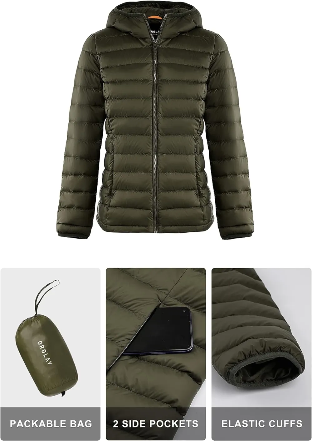 Women's Lightweight Packable Down Jacket Quilted Puffer Coat with Stand Collar