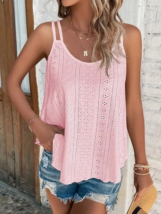 Women's Tank Top ArmyGreen Black White Plain Sleeveless Casual Basic Round Neck Regular Fit