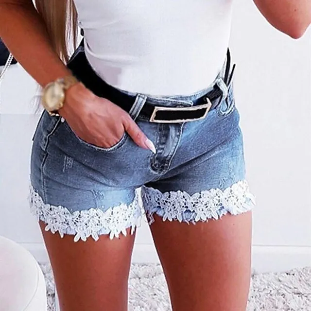 Women's Jeans Shorts Denim Light Blue Dark Blue Fashion Casual Daily Lace Side Pockets Micro-elastic Short Comfort Plain S M L XL XXL / Slim