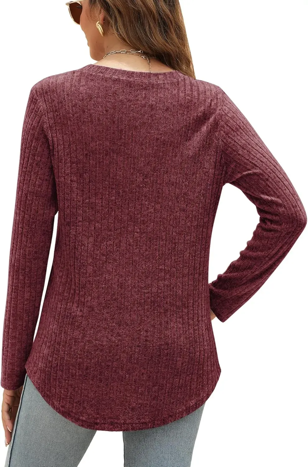 OFEEFAN Long Sleeve Shirts for Women Lightweight Crew Neck Casual Tunic Tops