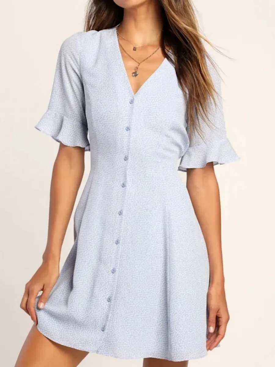 Print V-Neck Short Sleeve Dress