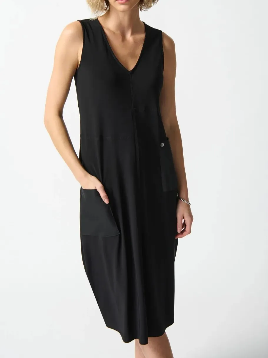 Black Sleeveless V - Neck Shift Dress