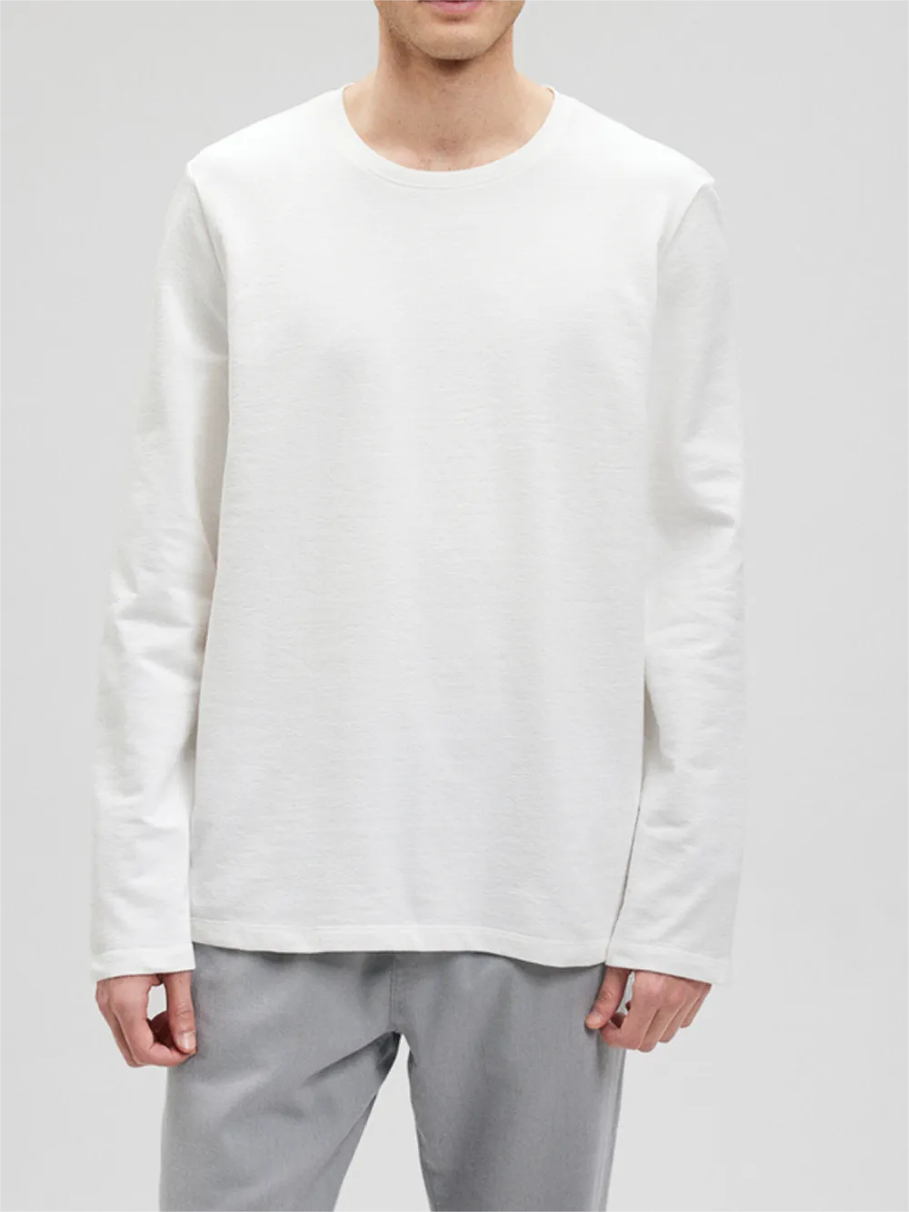 Simple White Long - Sleeve T - Shirt for Men