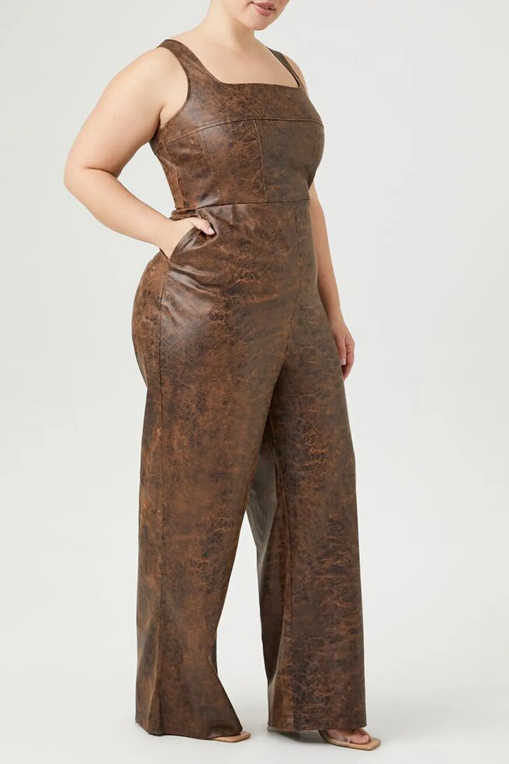 Plus Size Faux Leather Jumpsuit