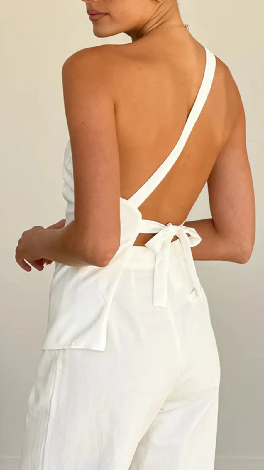 Slant Collar Hollow Back Top