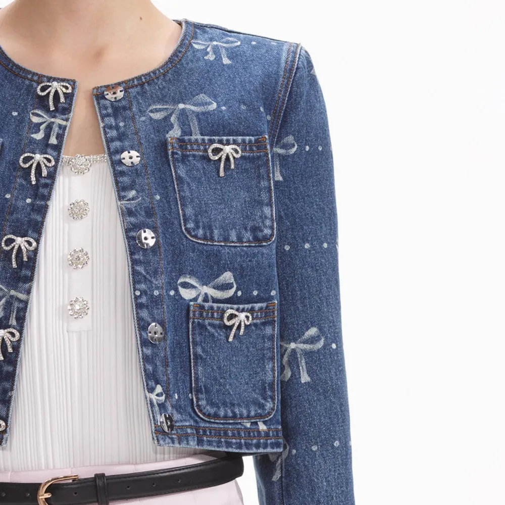 Bow Print Denim Jacket