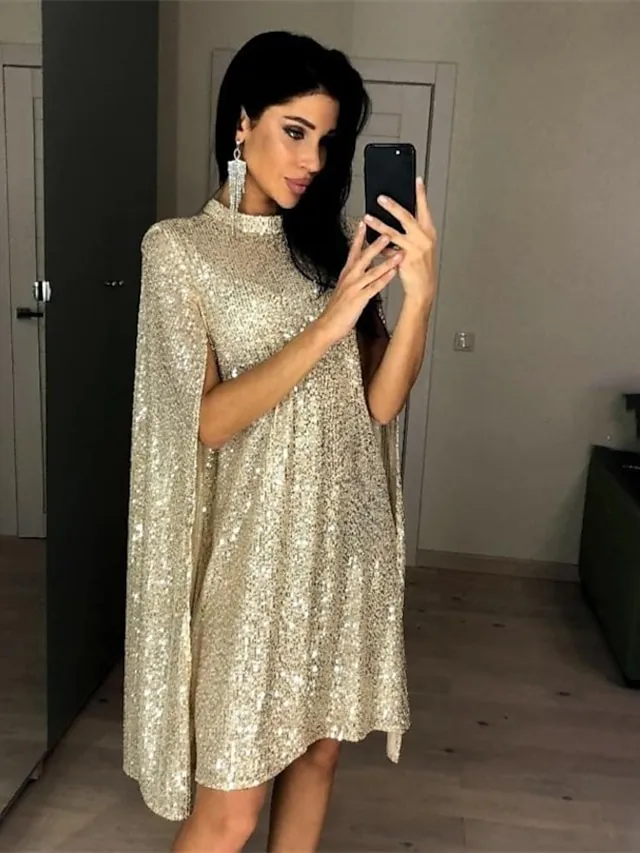 Women‘s Semi Formal Party Dress Sequin Dress Short Mini Dress Silver Gold Sleeveless Pure Color Sequins Split Spring Summer Crew Neck Stylish Elegant 2023 S M L XL XXL