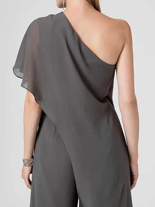 Urban Solid Color Tiered One-Shoulder Jumpsuits