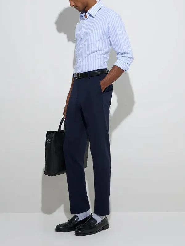 Man's Formals Blue Stripe Printed Skinny Cotton Shirt