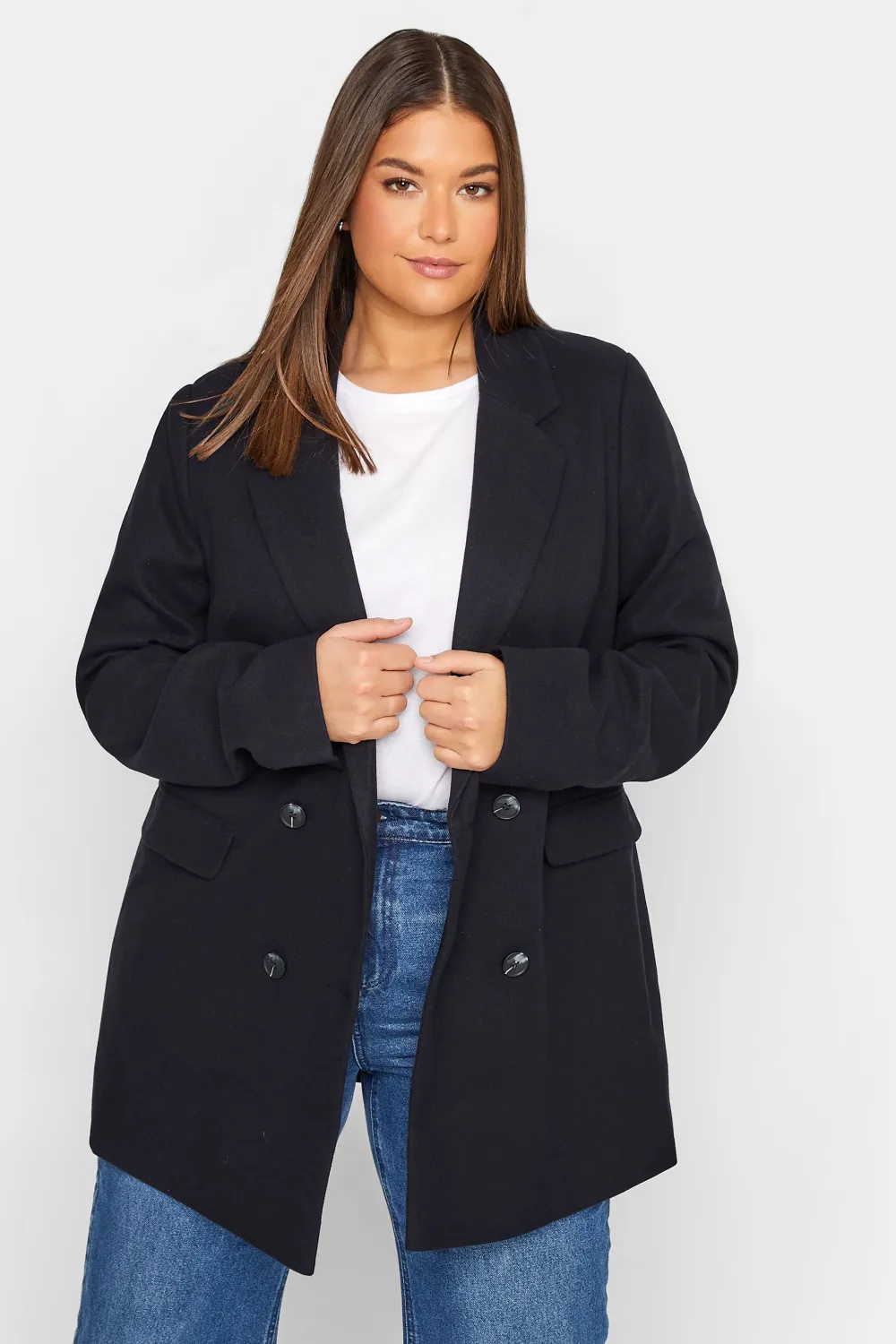 LTS Tall Navy Blue Double Breasted Brushed Jacket