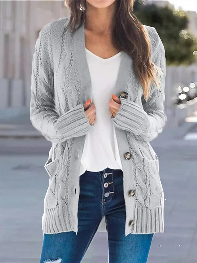Spring Outfits - Women's Sweater Cardigans & T-Shirt & Scarf Set Cable-Knit Buttoned Cardigan with Pockets and Blouse T shirt Tee Basic