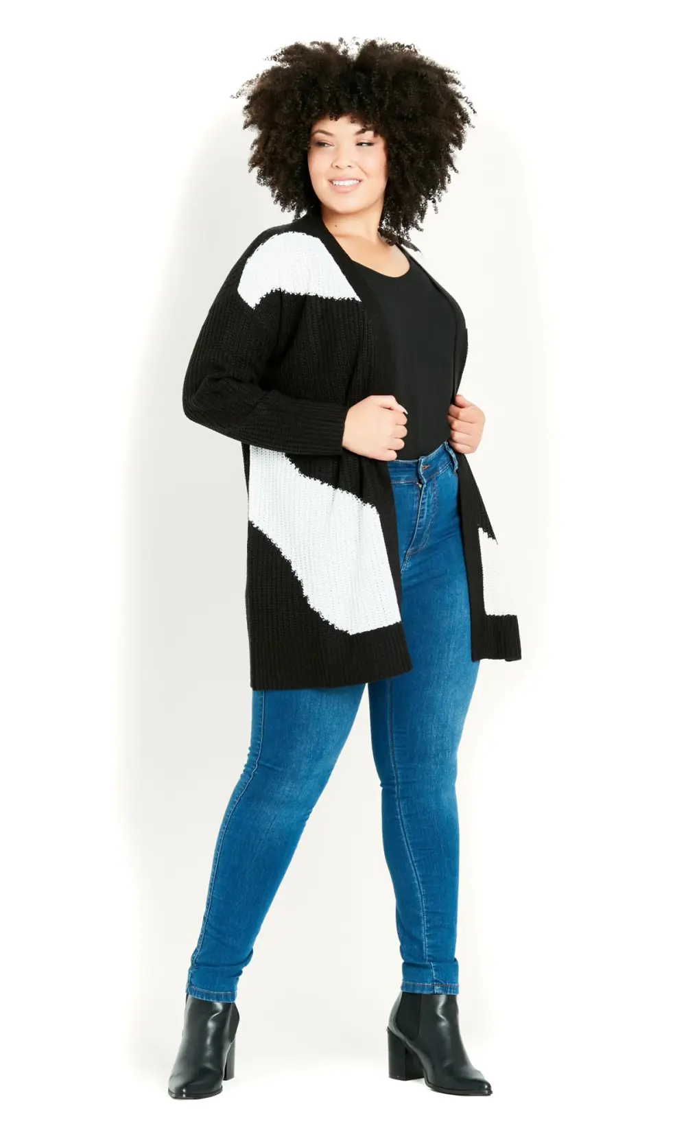 Evans Black & White Colour Block Cardigan