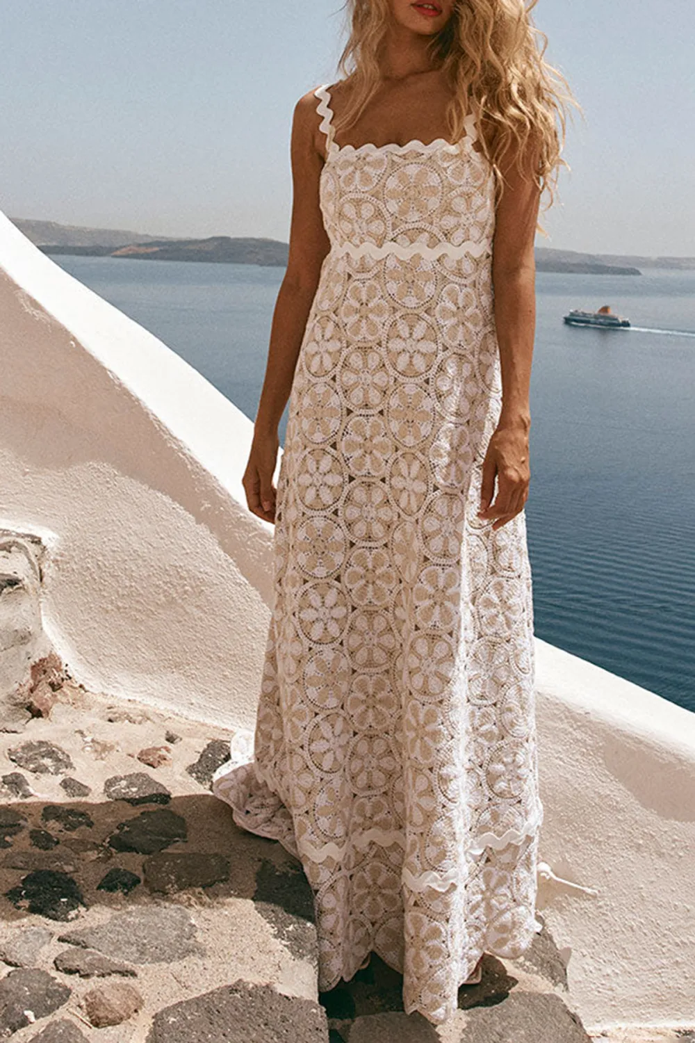 Crochet Square Neck Maxi Dress