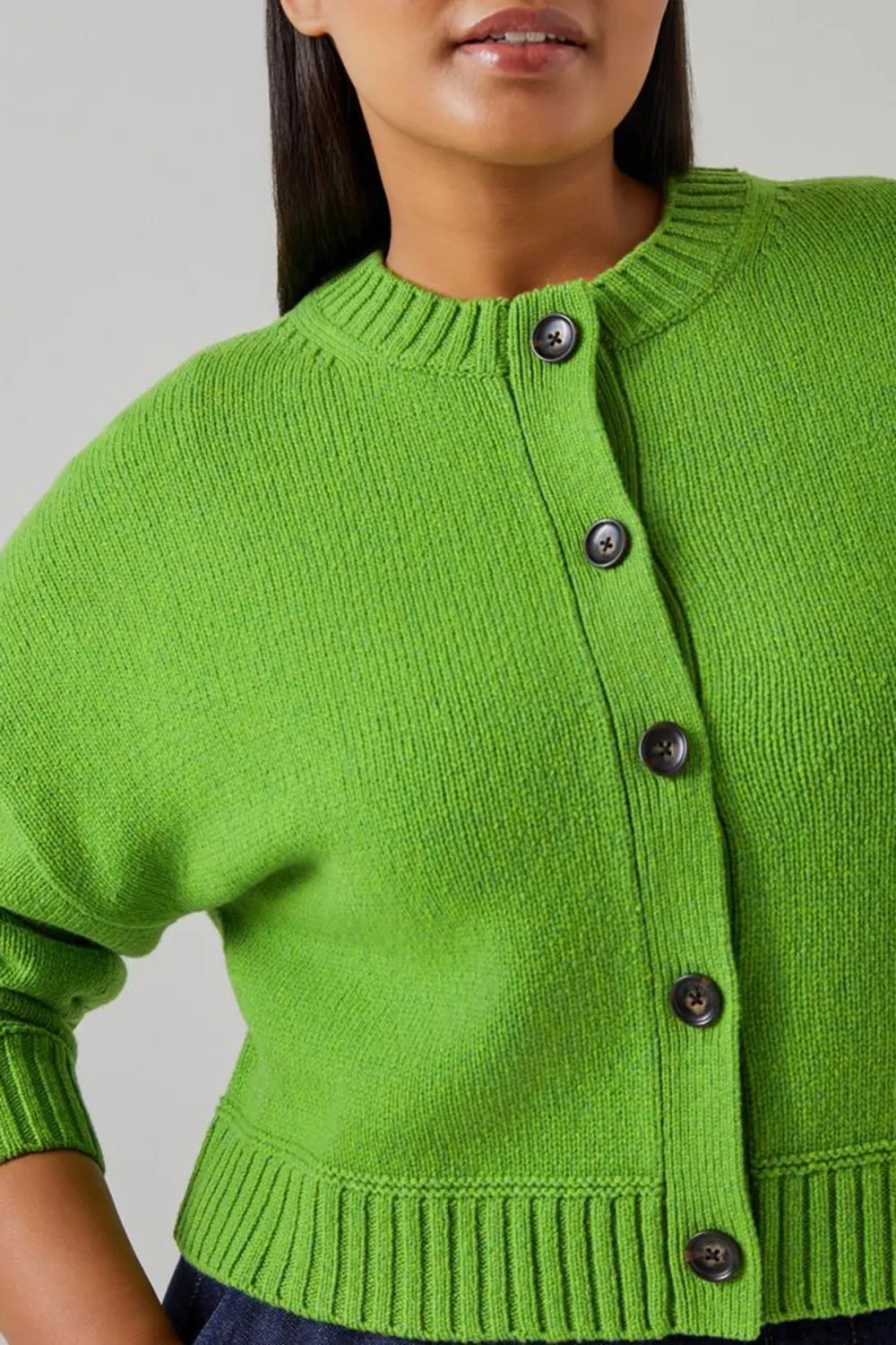 Bright Green Cropped Button Up Knit Cardigan