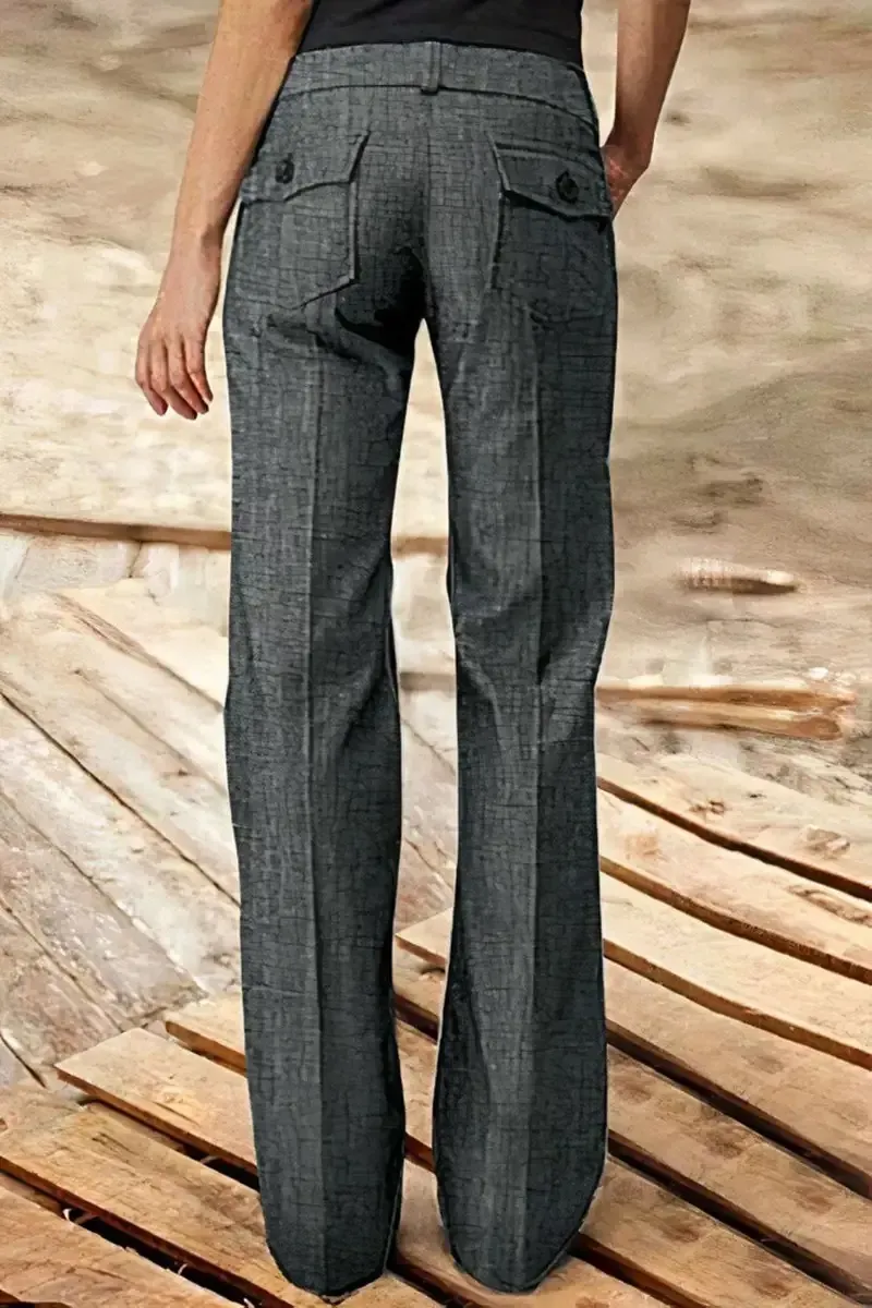 Solid Flap Pocket Button Up Mid Rise Straight Leg Pants