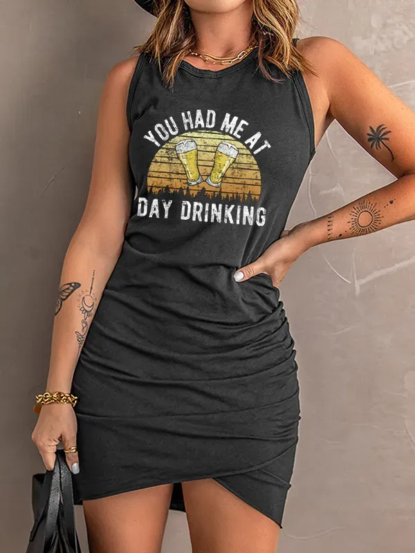 You Had Me At Day Drinking Sunset Print Sleeveless Dress